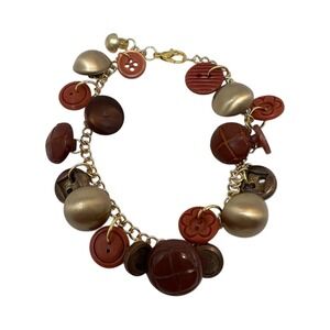 Vintage Button Charm Bracelet: Rust, Gold‎ & Copper Buttons - 8 Inch